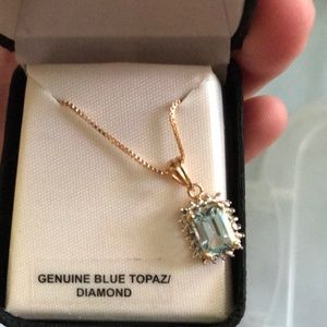 Genuine blue topaz dimond necklace